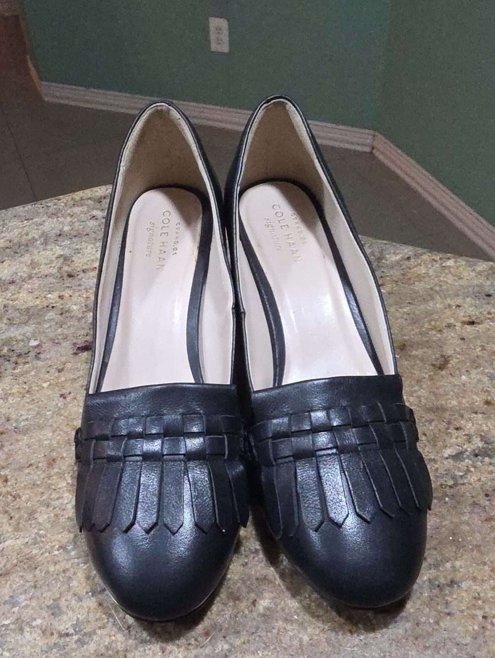 Cole Haan Signature Black Leather Block Heels Size US 8